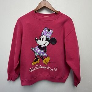 Walt Disney Minnie Mouse Pink Crewneck Sweatshirt Vintage Women's M 90s USA Made